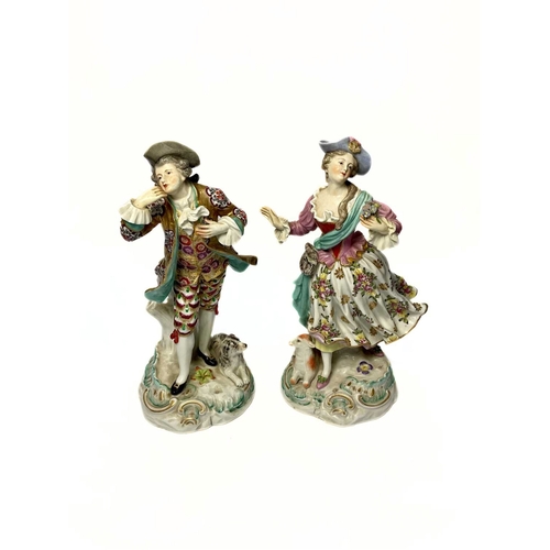 119 - A pair of Samson figurines, late 19th Century, shepherd and shepherdess, Rococo plinths, pseudo-Chel... 