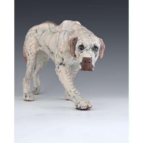 95 - Keza Rudge (British, 20th century), model of a hound, slip cast raku, signed to the underside, width... 