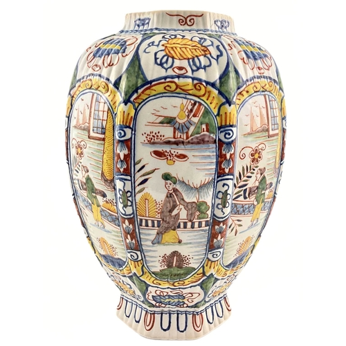 169 - A Delftware polychrome vase, late 19th century, manner of Samson, Edmé et Cie, the octagonal panell... 