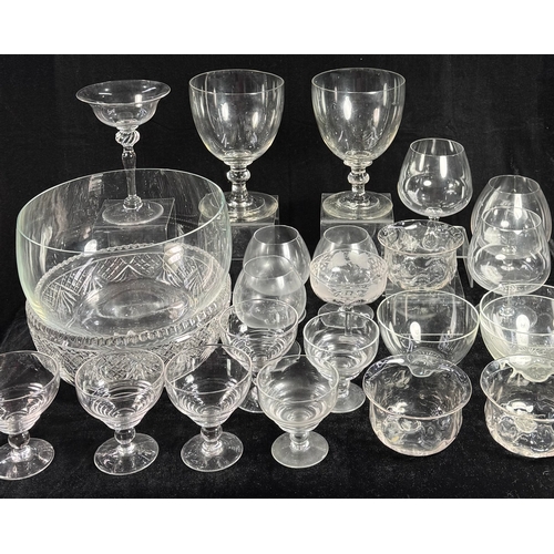 27 - A collection of glass including Baccarat, Webb dimpled bowls, also Stuart and Sons dessert glasses, ... 