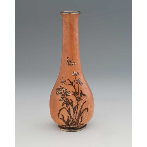 10 - Edwin Martin for Martin Brothers, a stoneware wildflower vase, circa 1900, flattened elongated bottl... 