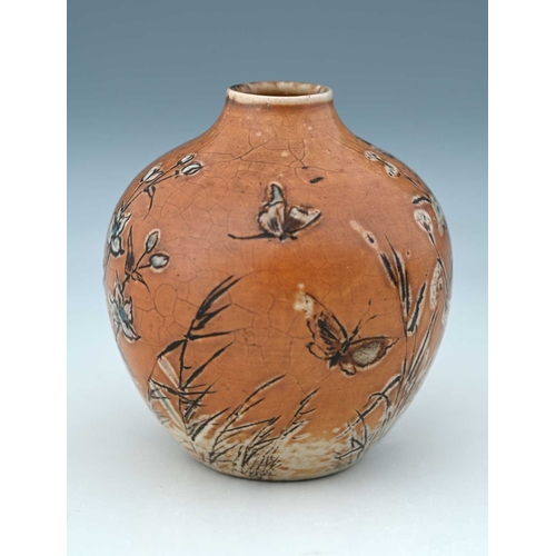 11 - Edwin Martin for Martin Brothers, a small stoneware wildflower vase, 1901, shouldered ovoid form, sg... 