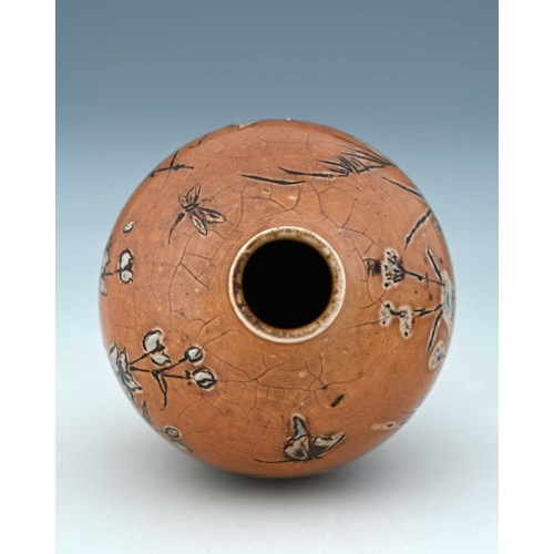 11 - Edwin Martin for Martin Brothers, a small stoneware wildflower vase, 1901, shouldered ovoid form, sg... 