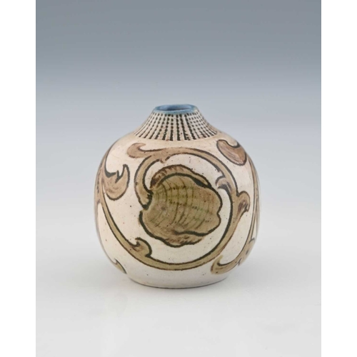 12 - The Martin Brothers, a miniature stoneware gourd vase, 1902, ovoid form with milled fluted neck, sgr... 