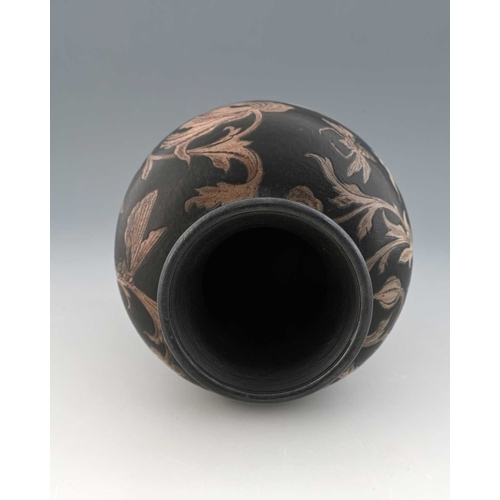 13 - Robert Wallace Martin for Martin Brothers, a stoneware foliate and insect vase, 1897, shouldered ovo... 