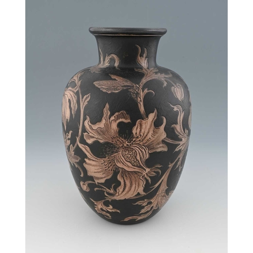 13 - Robert Wallace Martin for Martin Brothers, a stoneware foliate and insect vase, 1897, shouldered ovo... 