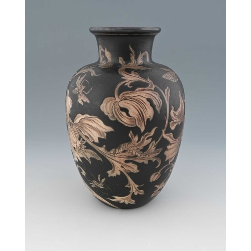 13 - Robert Wallace Martin for Martin Brothers, a stoneware foliate and insect vase, 1897, shouldered ovo... 