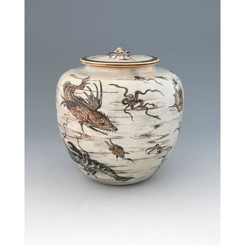 21 - Edwin and Walter Martin for Martin Brothers, an Aquatic stoneware vase and cover, 1896, shouldered o... 