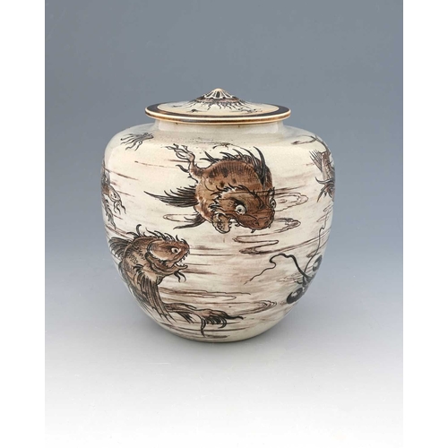 21 - Edwin and Walter Martin for Martin Brothers, an Aquatic stoneware vase and cover, 1896, shouldered o... 