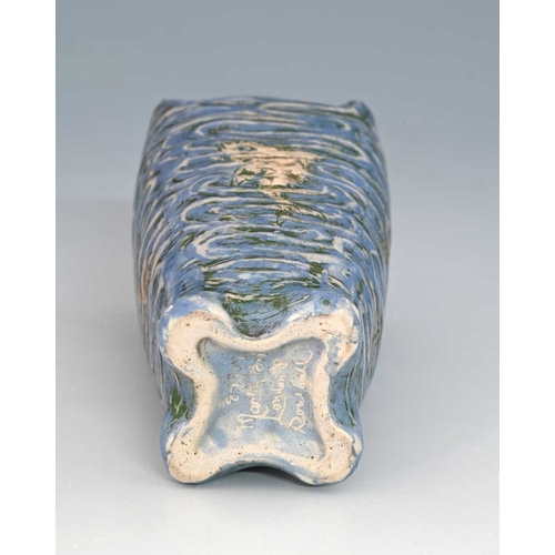 24 - Robert Wallace Martin for Martin Brothers, an Aquatic stoneware vase, 1901 four handled square secti... 