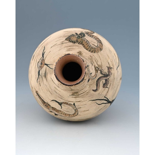 25 - Robert Wallace Martin for Martin Brothers, an Aquatic stoneware vase, 1889, deep shouldered ovoid fo... 