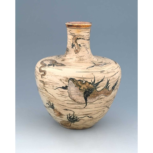 25 - Robert Wallace Martin for Martin Brothers, an Aquatic stoneware vase, 1889, deep shouldered ovoid fo... 