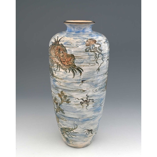 27 - Edwin and Walter Martin for Martin Brothers, a large Aquatic stoneware vase, 1898, shouldered form, ... 