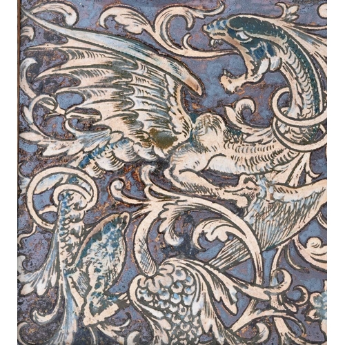 29 - Robert Wallace Martin for Martin Brothers, a stoneware panel of three dragon tiles, circa 1890, each... 