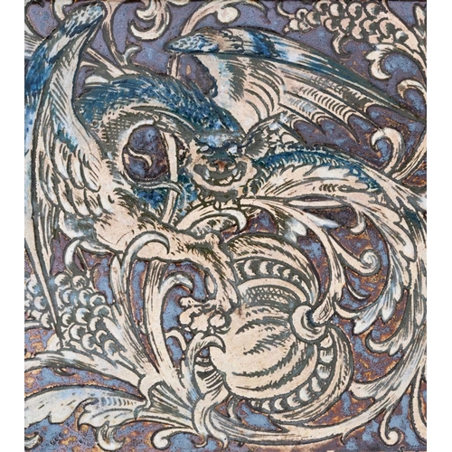 29 - Robert Wallace Martin for Martin Brothers, a stoneware panel of three dragon tiles, circa 1890, each... 