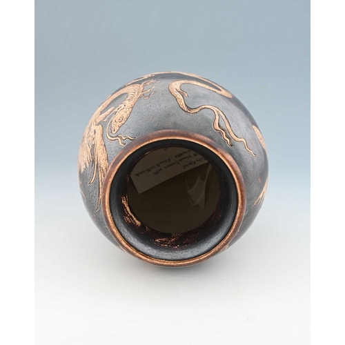 31 - Robert Wallace Martin for Martin Brothers, a stoneware lizard vase, 1898, ovoid form with everted ri... 