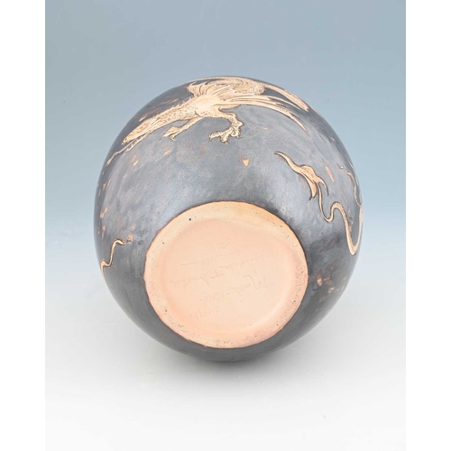 31 - Robert Wallace Martin for Martin Brothers, a stoneware lizard vase, 1898, ovoid form with everted ri... 