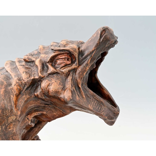 34 - Robert Wallace Martin for Martin Brothers, a grotesque stoneware dragon jug, 1901, modelled in relie... 