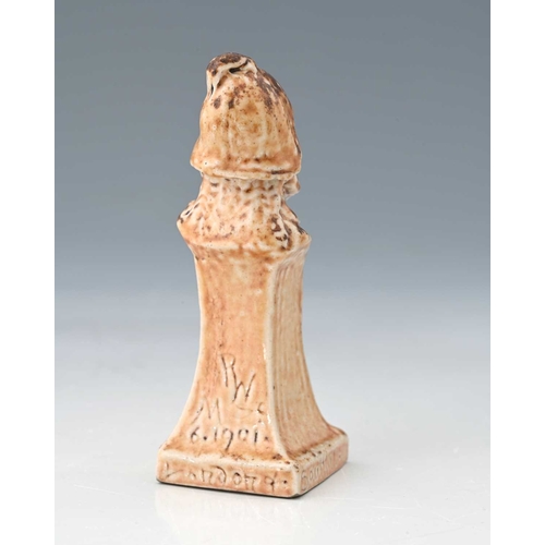 43 - Robert Wallace Martin for Martin Brothers, a stoneware pawn chess piece, 1901, modelled as the bust ... 