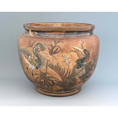 46 - Robert Wallace Martin for Martin Brothers, a large stoneware Wally Bird jardiniere, 1893, shouldered... 