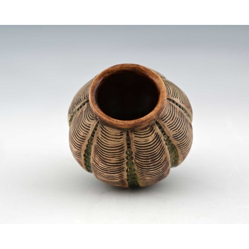 53 - Edwin and Walter Martin for Martin Brothers, a miniature stoneware gourd vase, 1902, lobed ovoid for... 