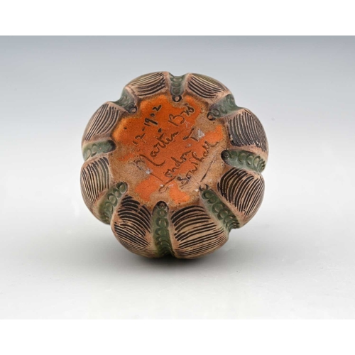 53 - Edwin and Walter Martin for Martin Brothers, a miniature stoneware gourd vase, 1902, lobed ovoid for... 