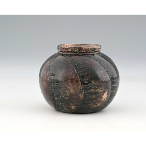 56 - Edwin and Walter Martin for Martin Brothers, a small stoneware gourd vase, circa 1900, lobed spheric... 