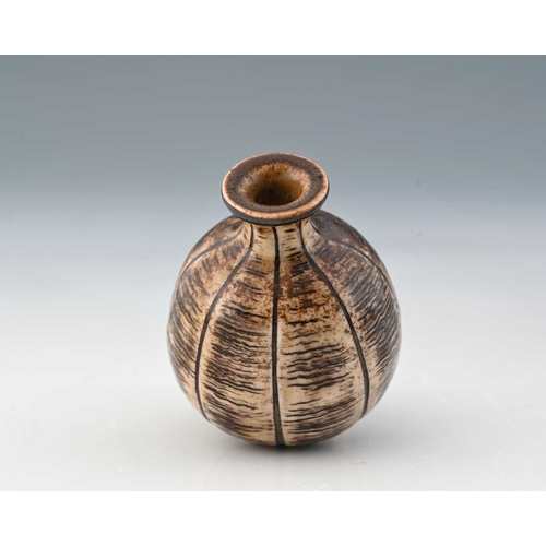 58 - Edwin and Walter Martin for Martin Brothers, a miniature stoneware gourd vase, 1899, shouldered ovoi... 