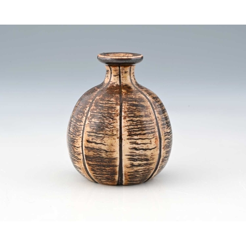 58 - Edwin and Walter Martin for Martin Brothers, a miniature stoneware gourd vase, 1899, shouldered ovoi... 