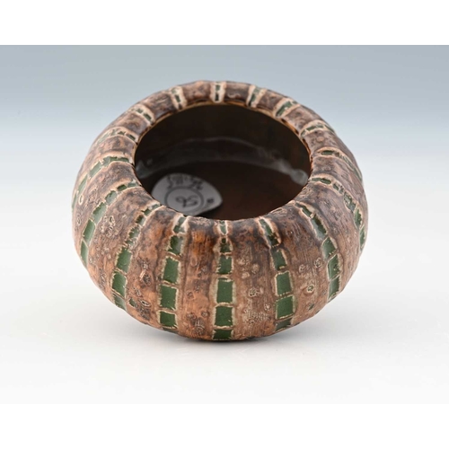 59 - Edwin and Walter Martin for Martin Brothers, a small stoneware gourd bowl or dish, 1906, squat urchi... 