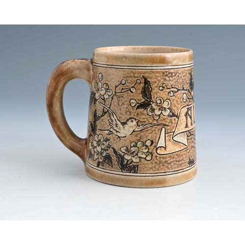 9 - Edwin Martin for Martin Brothers, a stoneware mug, inscribed Alice, 1893, conical form, sgraffito de... 