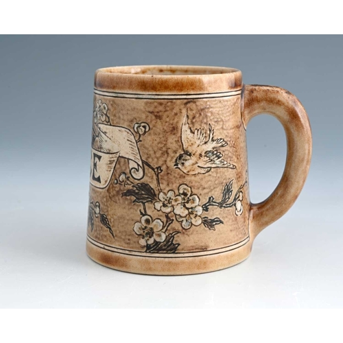 9 - Edwin Martin for Martin Brothers, a stoneware mug, inscribed Alice, 1893, conical form, sgraffito de... 