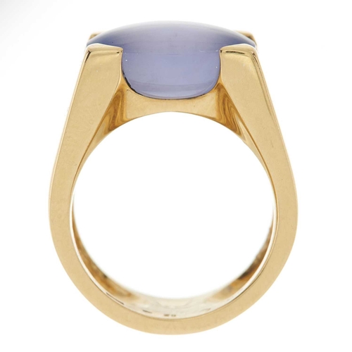 100 - Cartier, an 18ct gold blue chalcedony cabochon Tankissime single-stone ring, signed Cartier, serial ... 