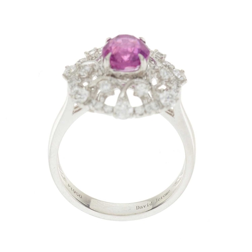 105 - A platinum pink sapphire and brilliant-cut diamond openwork dress ring, sapphire estimated weight 2c... 