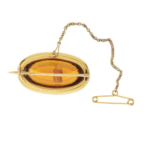 11 - An early 20th century gold citrine and split pearl brooch, citrine estimated weight 12.50ct, length ... 