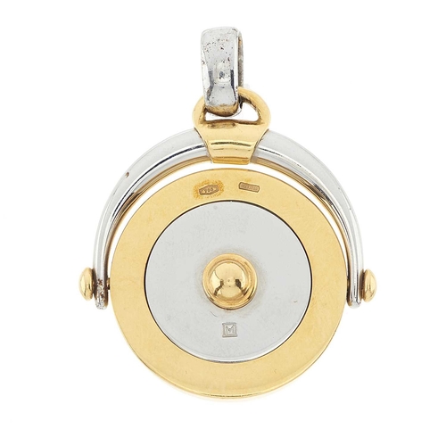 111 - Bulgari, an 18ct gold and stainless steel Sagittarius zodiac swivel pendant, stamped 750, Italian ma... 