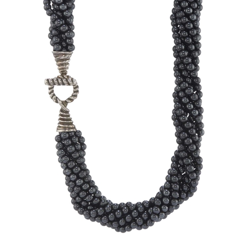 125 - Tiffany & Co., a hematite bead Torsade Toggle multi-strand necklace, with silver toggle clasp, signe... 