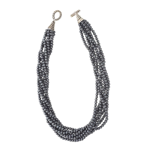 125 - Tiffany & Co., a hematite bead Torsade Toggle multi-strand necklace, with silver toggle clasp, signe... 