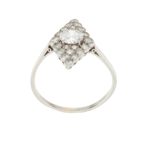 146 - An Art Deco circular-cut diamond marquise-shape cluster ring, principal diamond estimated weight 0.6... 