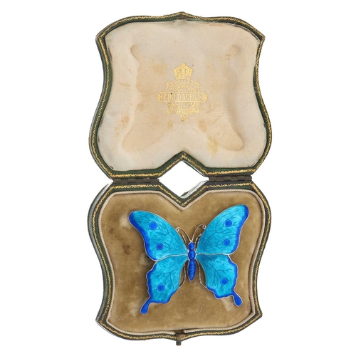 147 - Child & Child, a large Art Nouveau silver polychrome enamel butterfly brooch, maker's marks for Chil... 