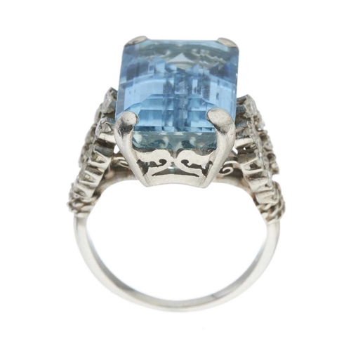 152 - An Art Deco aquamarine and single-cut diamond dress ring, aquamarine estimated weight 8ct, estimated... 