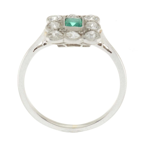 155 - A mid 20th century emerald and old-cut diamond cluster ring, estimated total diamond weight 0.60ct, ... 