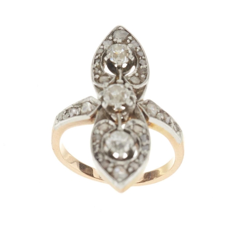 160 - An Art Nouveau gold and silver, old and rose-cut diamond dress ring, estimated total diamond weight ... 