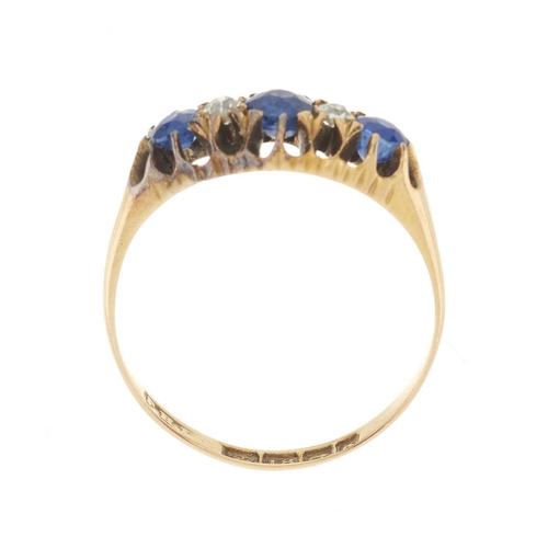 17 - An Edwardian 18ct gold sapphire and old-cut diamond five-stone ring, estimated total diamond weight ... 