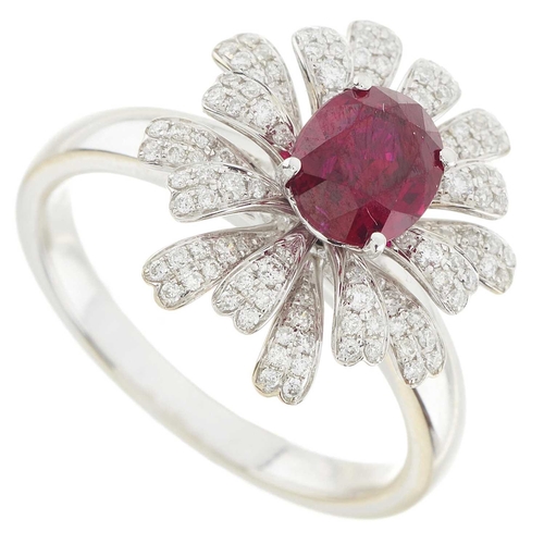 171 - An 18ct gold unheated Burmese ruby and brilliant-cut diamond floral dress ring, with report by IGI, ... 