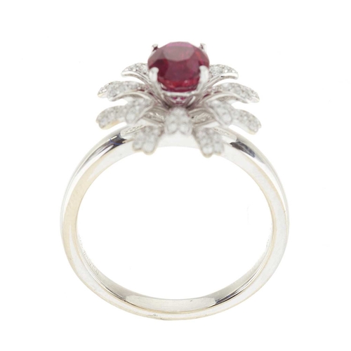 171 - An 18ct gold unheated Burmese ruby and brilliant-cut diamond floral dress ring, with report by IGI, ... 