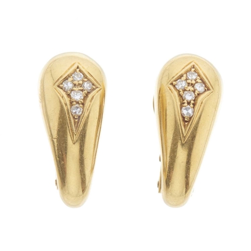 180 - Two pairs of 18ct gold domed clip earrings, one with single-cut diamond quatrefoil highlights, both ... 