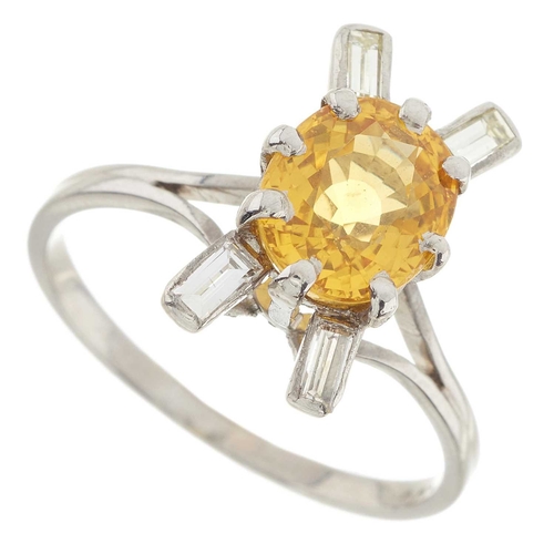 190 - An 18ct gold yellow sapphire and diamond dress ring, sapphire estimated weight 2.20ct, estimated tot... 