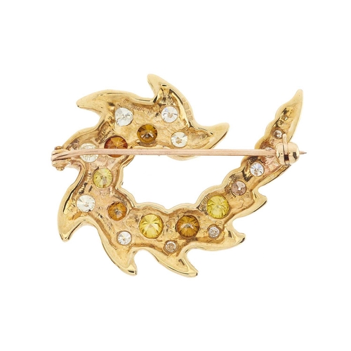 201 - A 9ct gold coloured diamond and diamond abstract brooch, estimated total diamond weight 3.50ct, SI1-... 