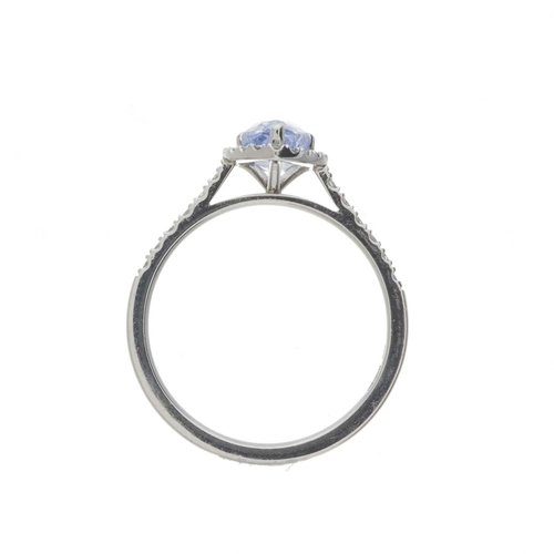 208 - A platinum pear-shape sapphire and brilliant-cut diamond cluster ring, sapphire estimated weight 1ct... 